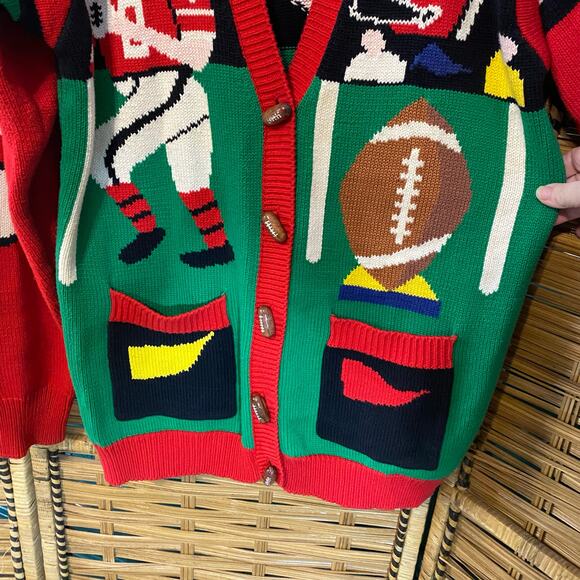 Vintage Jack B. Quick Football Cardigan Sweater 80s Sports Knit Medium hong kong - Picture 8 of 11